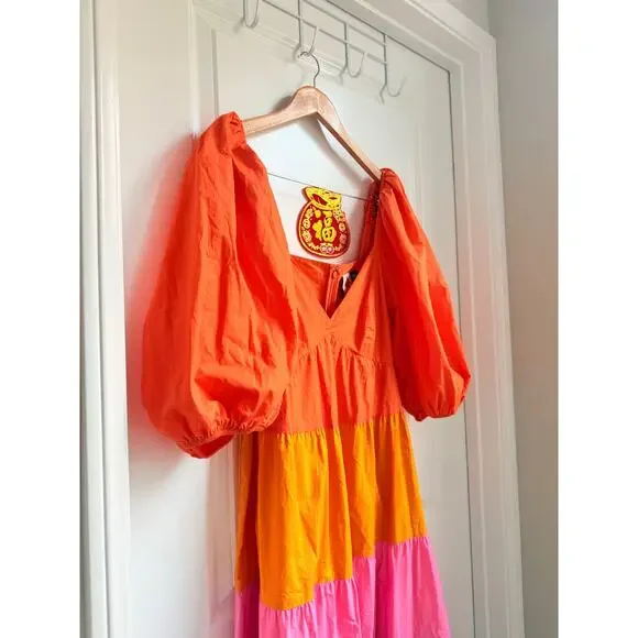 FARM Rio Tiered Colorblock Maxi Dress Paris Summer Rainbow Sundress Blogger Fav - Picture 7 of 11